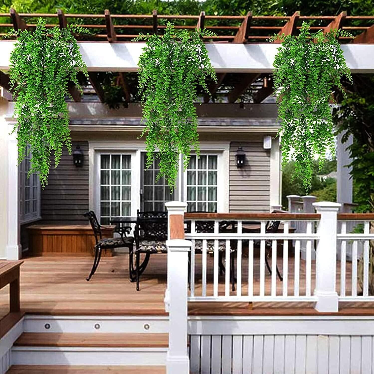 8Pcs Artificial Boston Fern Plant Fake Hanging Trailing Foliage Vine Home Decor