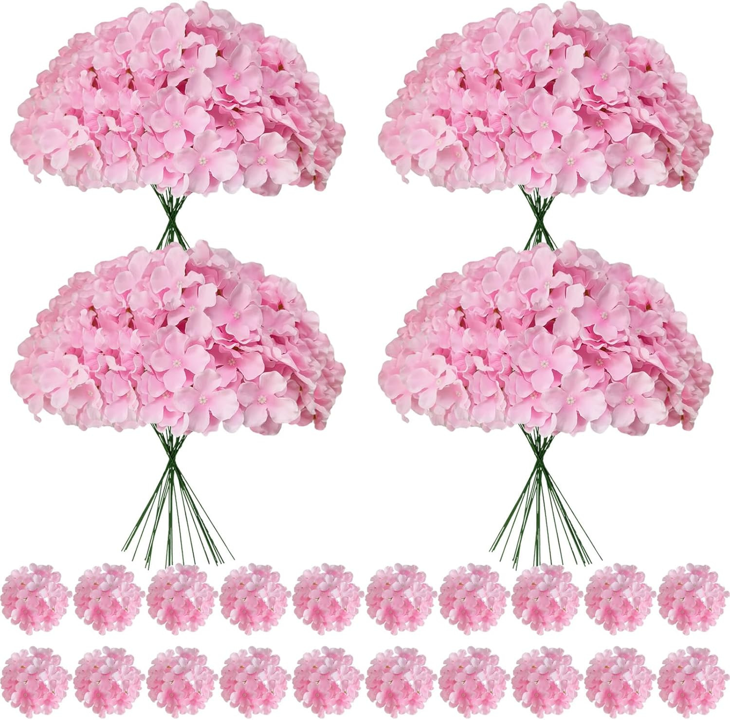 100 Pcs Faux White Hydrangea Artificial Flowers Bulk, Fake Silk Hydrangea Flower