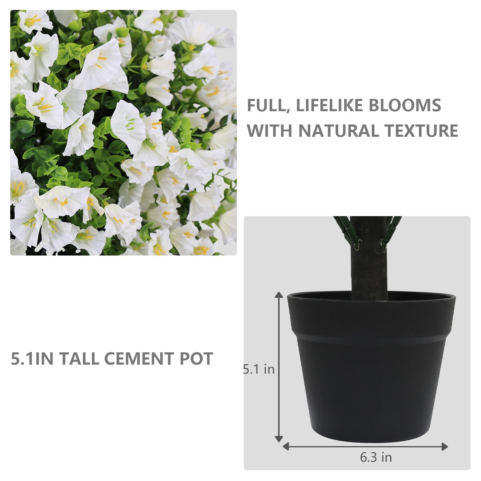 24″ Artificial Potted Plants Outdoor Set of 2, UV Resistant Faux White Flowers