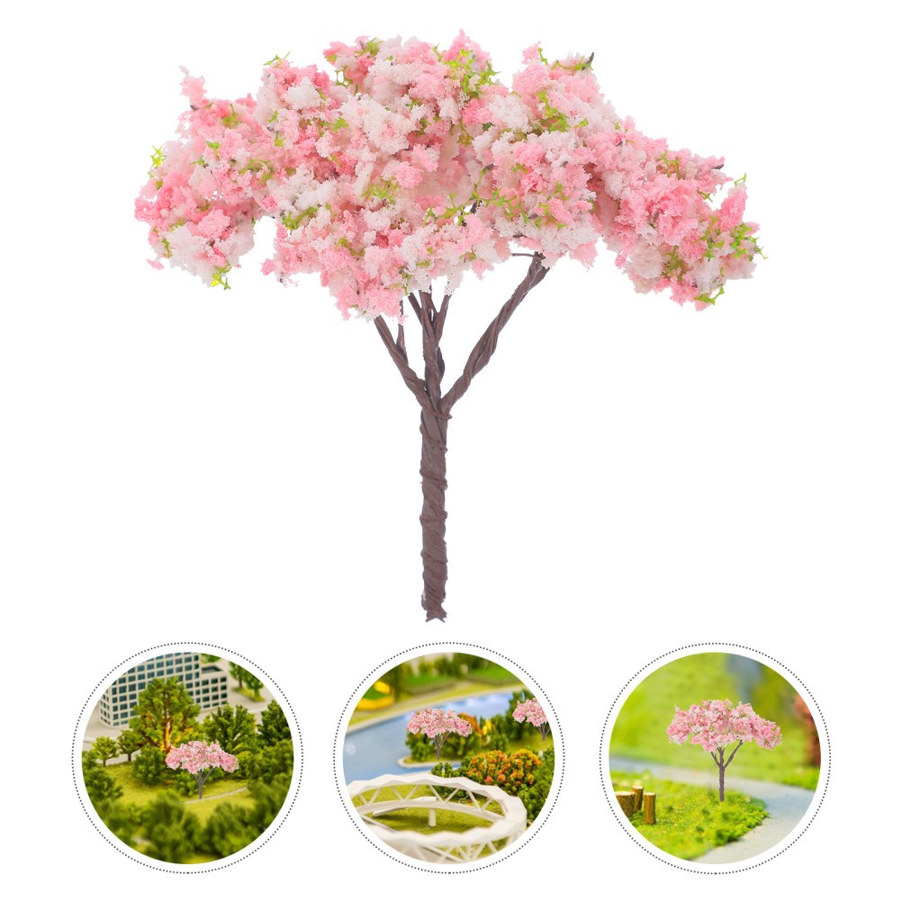 10Pcs Reusable Miniature Pink Cherry Blossom Trees Plastic Simulation Tree Model