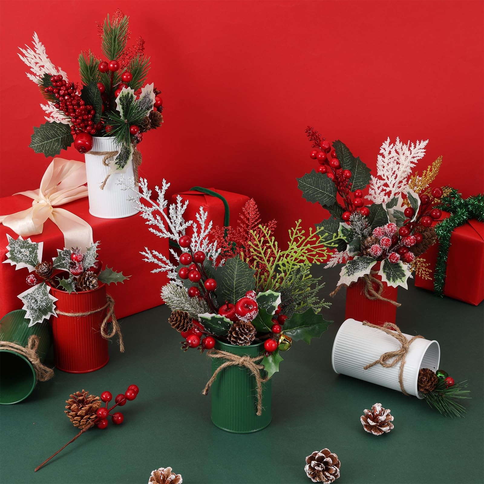 6 Pack Christmas Centerpiece Decoration Floral Arrangement, Assorted Artifici…