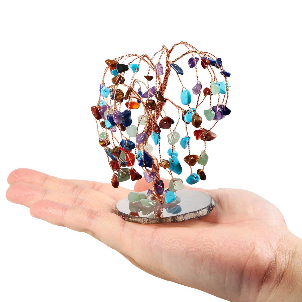 Healing Crystal Money Tree with Agate Slices Base Polishing Tumbled Gemstones…