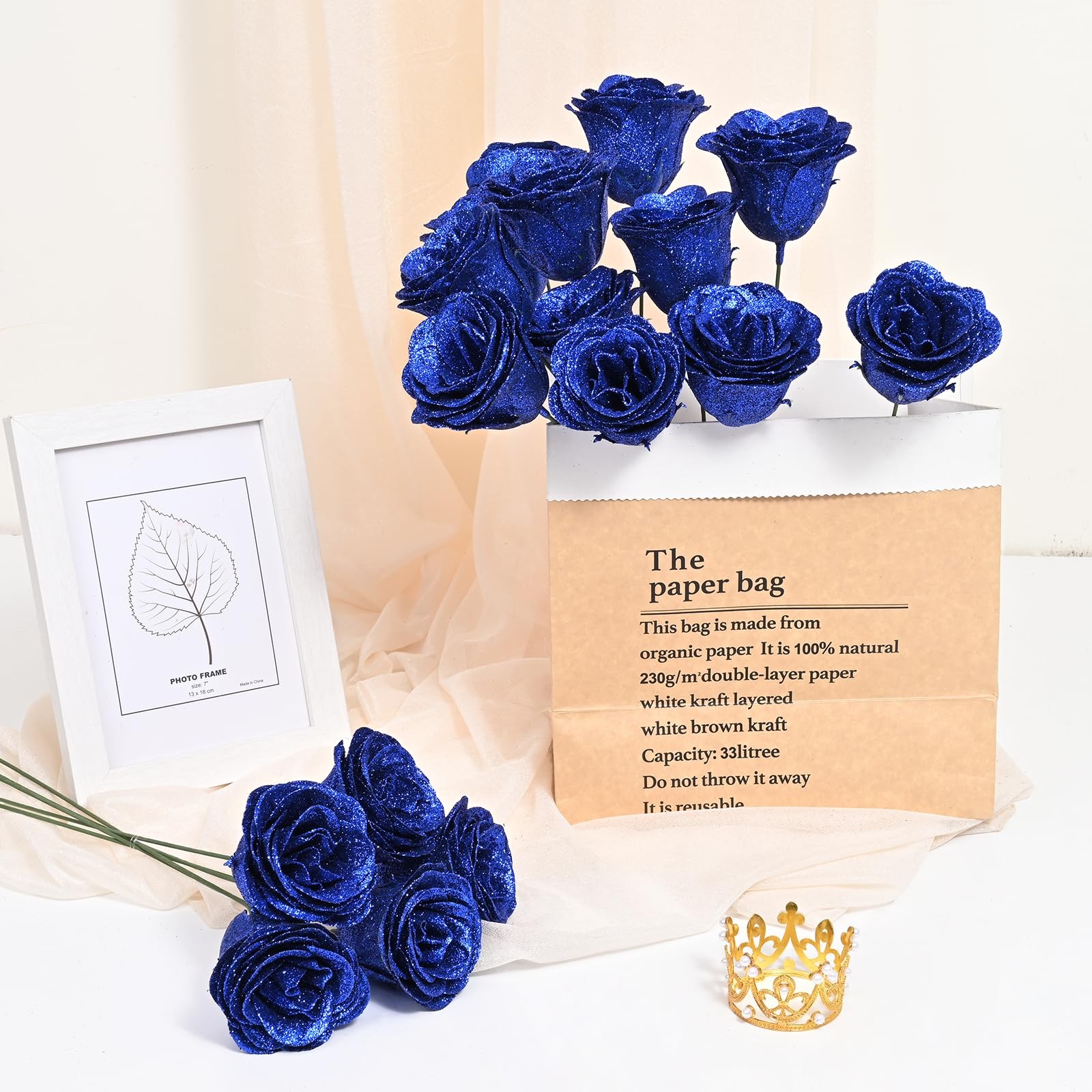 Glitter Roses Bouquet, DIY Fake Glitter Flowers Bouquet, Everlasting Shiny Ar…