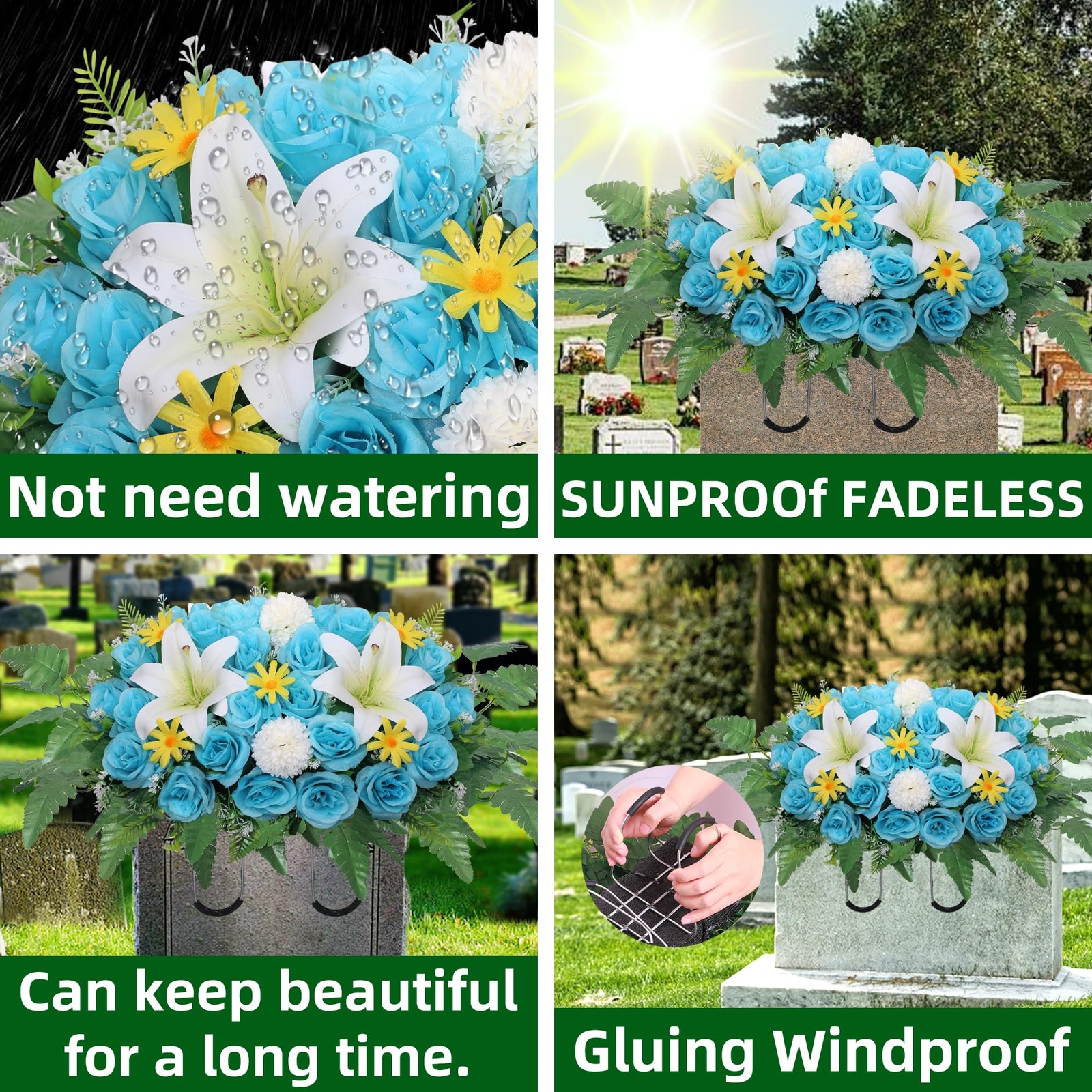 Artificial Cemetery Flower Saddles for Graves,Headstone Saddles for Graves,Lily