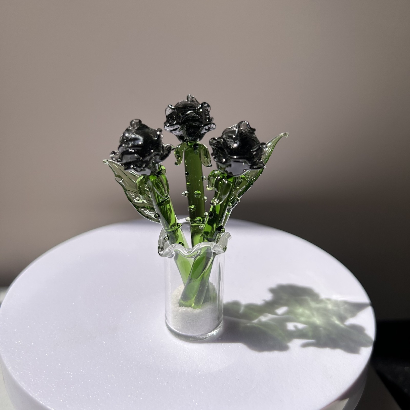 Hand-Blown Transparent Durable Shiny Decorative Permanent Glazed Artificial Rose