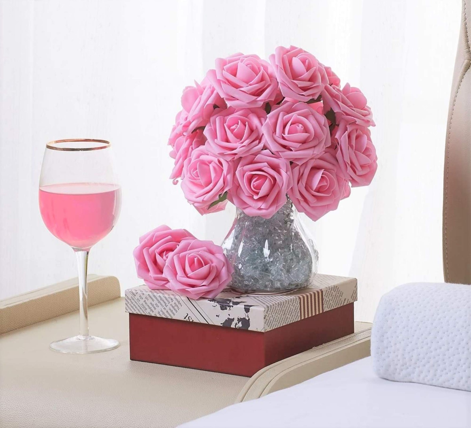 Artificial Foam Roses – Real Touch Pink Roses with Stems (Latex Foam)