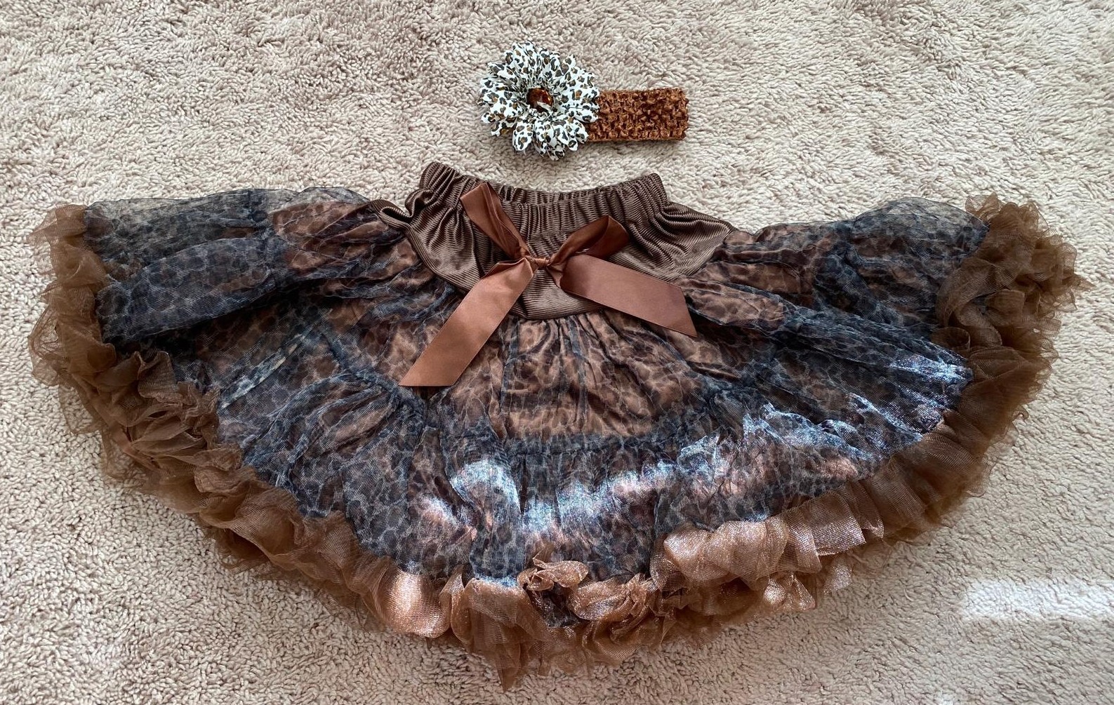3 Pcs Set Pettiskirt + Clip + Headband Set Ruffled Dance Birthday