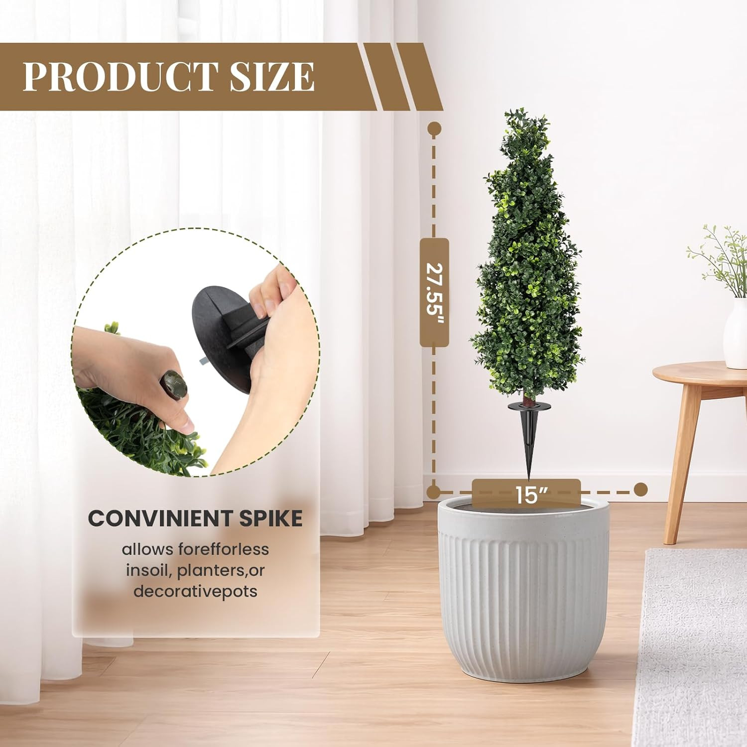 2 Pack Artificial Boxwood Topiary Trees with Ground Spike, 2 FT Faux Boxwood Top