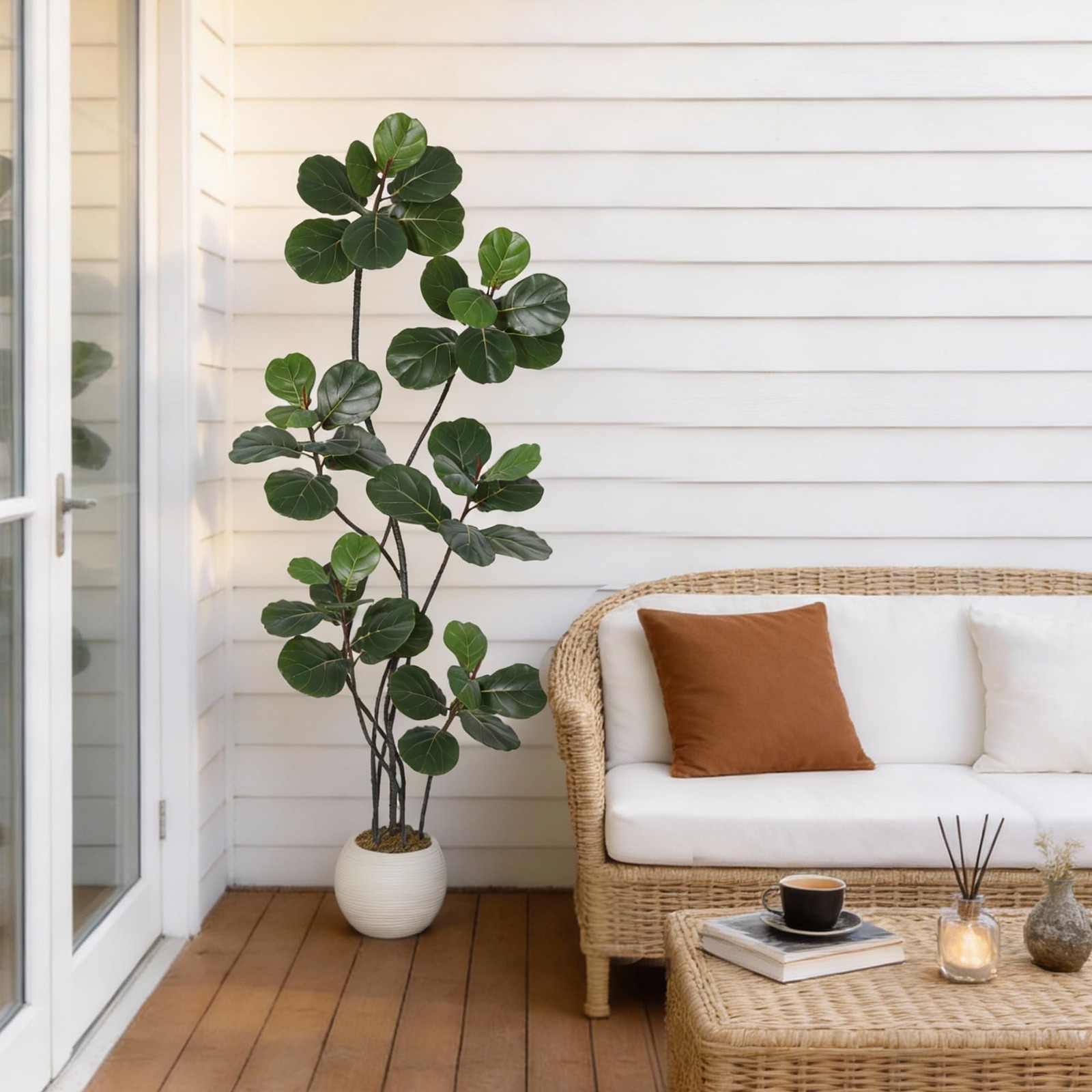 7FT Artificial Ficus Lyrata Tree, Bendable Boughs, Modern White Pot Included,…