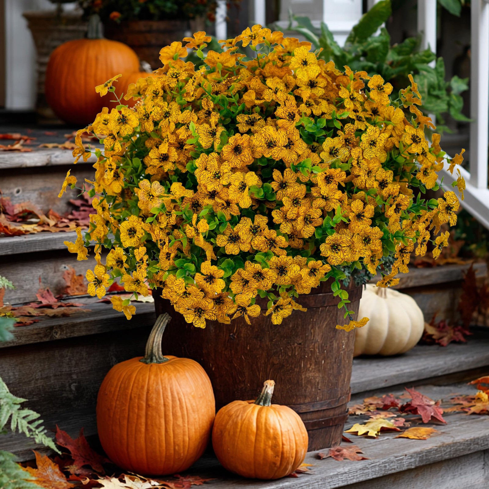 AXYLEX Artificial Fall Flowers for Outdoors Fake Mums – 16 Bundles Faux Plants