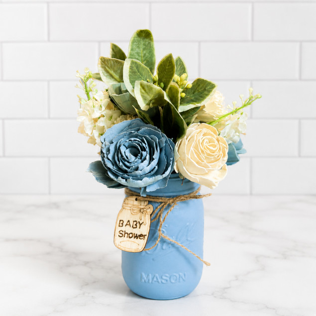 Sola Wood Floral Arrangement 16oz Mason Jar Personalized Custom Baby Shower Gift
