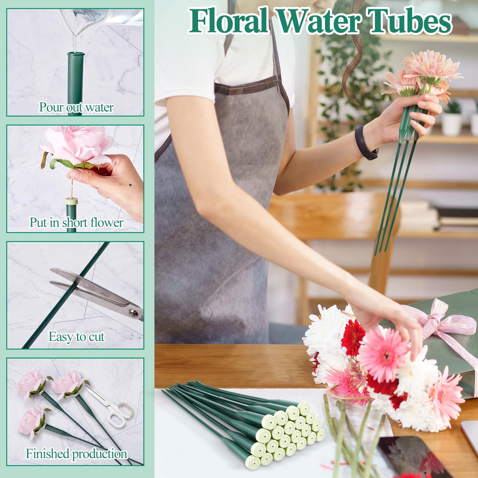 90 Pack 12 Inch Stem Water Tubes w/ Caps, Vials for Floral Arrangement