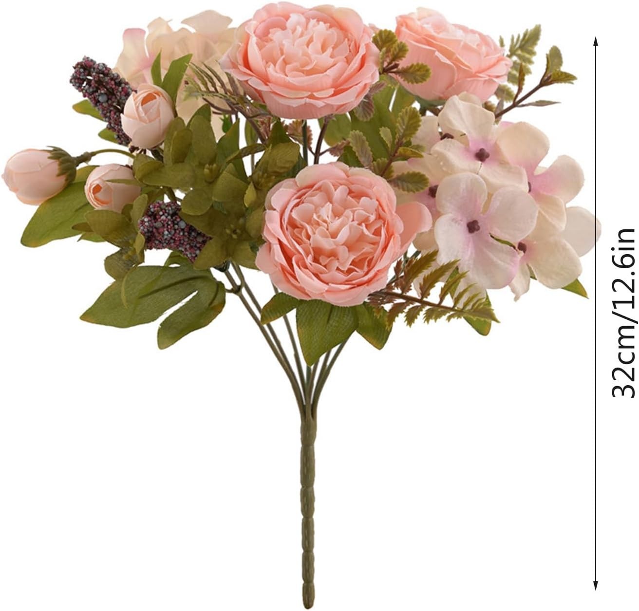 4x Artificial Rose Bouquet Vintage Silk Flowers Bunches with Stem & Green Leaves