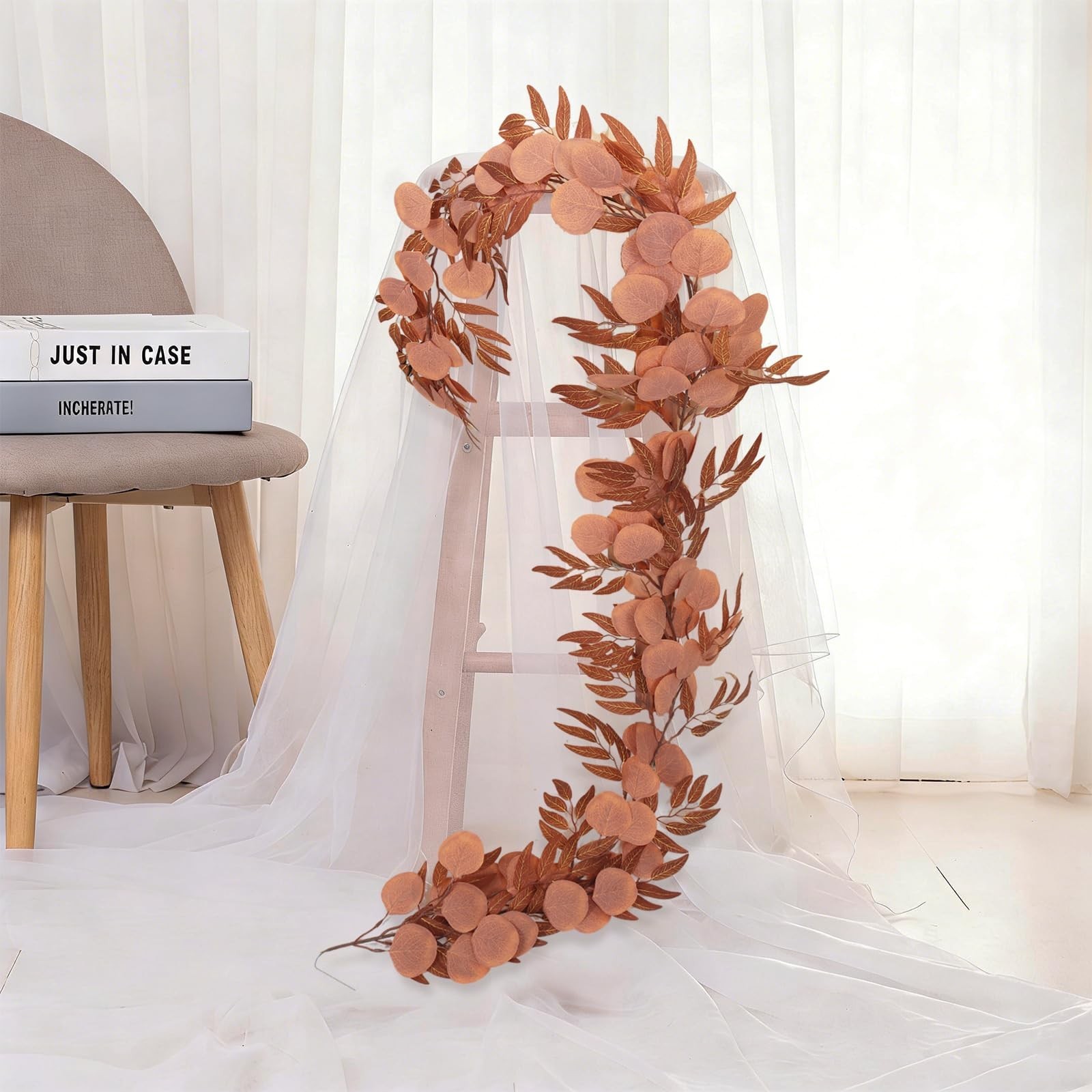 2Pcs 6Ft Artificial Eucalyptus Garland – Silk Orange Leaf Vine for Home, Party,