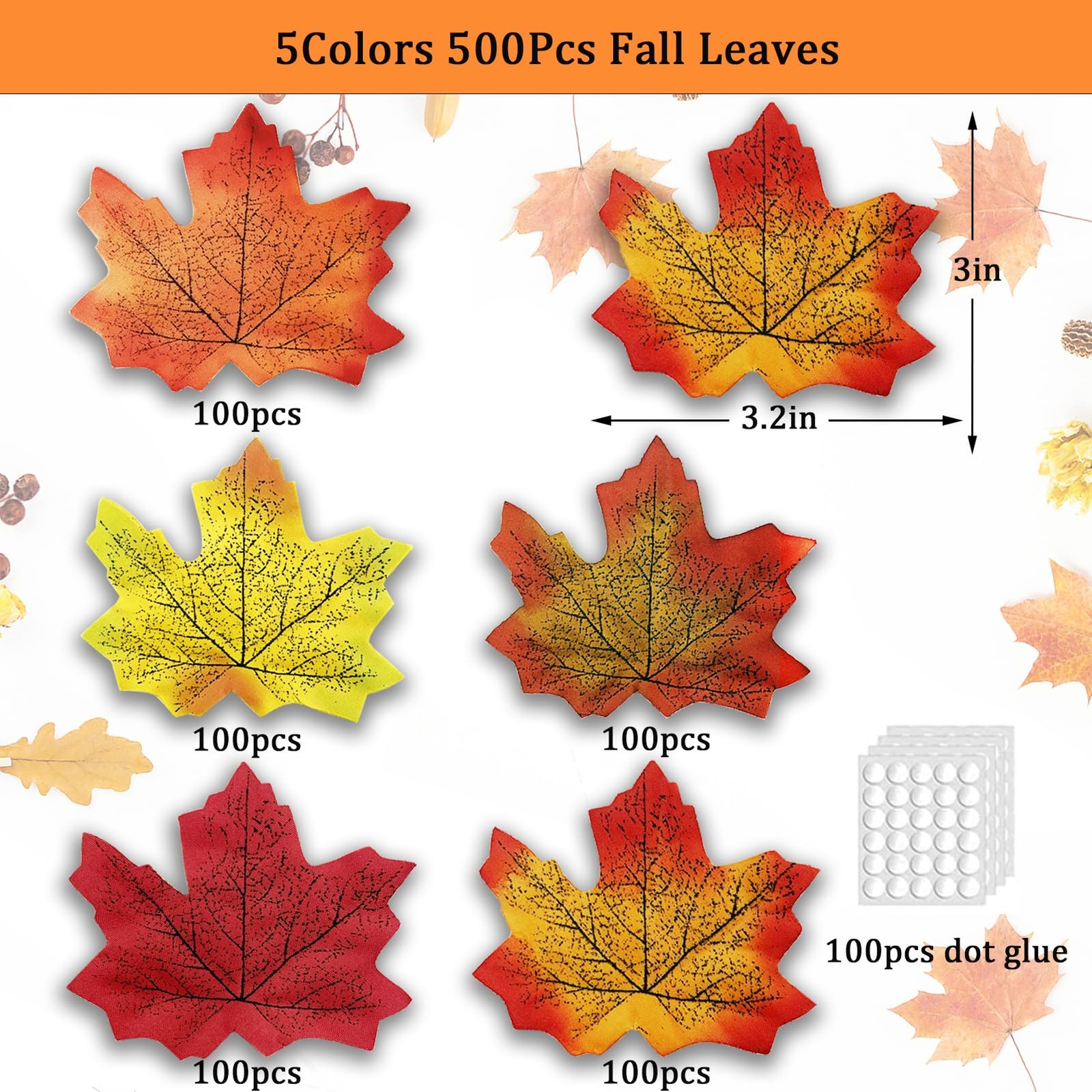 500PCS Fall Artificial Maple Leaves Autumn Bulk For Thanksgiving Wreath DIY