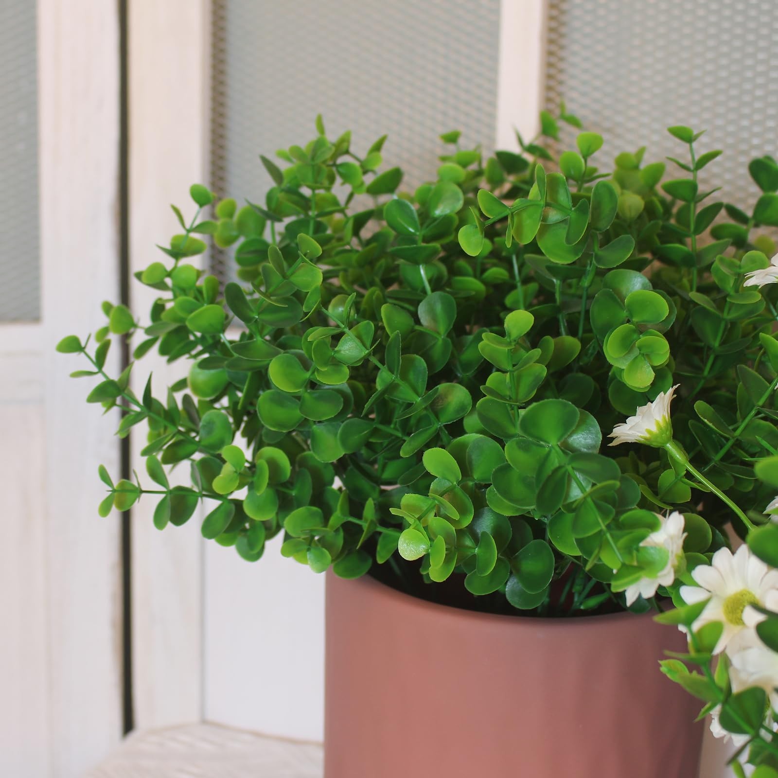 ARTIFICIAL BOXWOOD PLANTS OUTDOOR 8 BUNDLES FAUX EUC FLOWERS GREEN BUSHES PLASTI