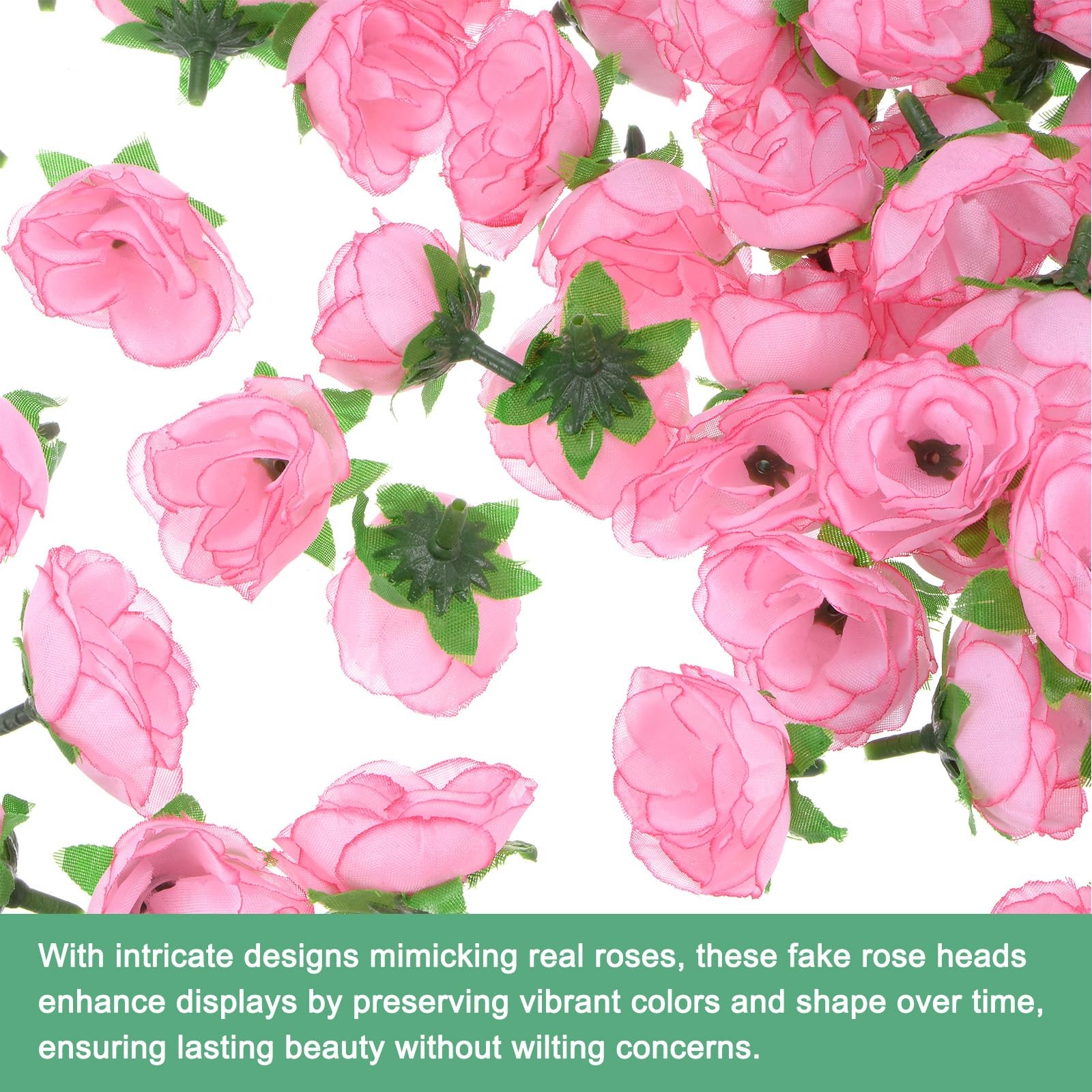 50 PCS Pink 1.2 Inch Artificial Roses Small Silk Faux Rose Head Fake Bloom
