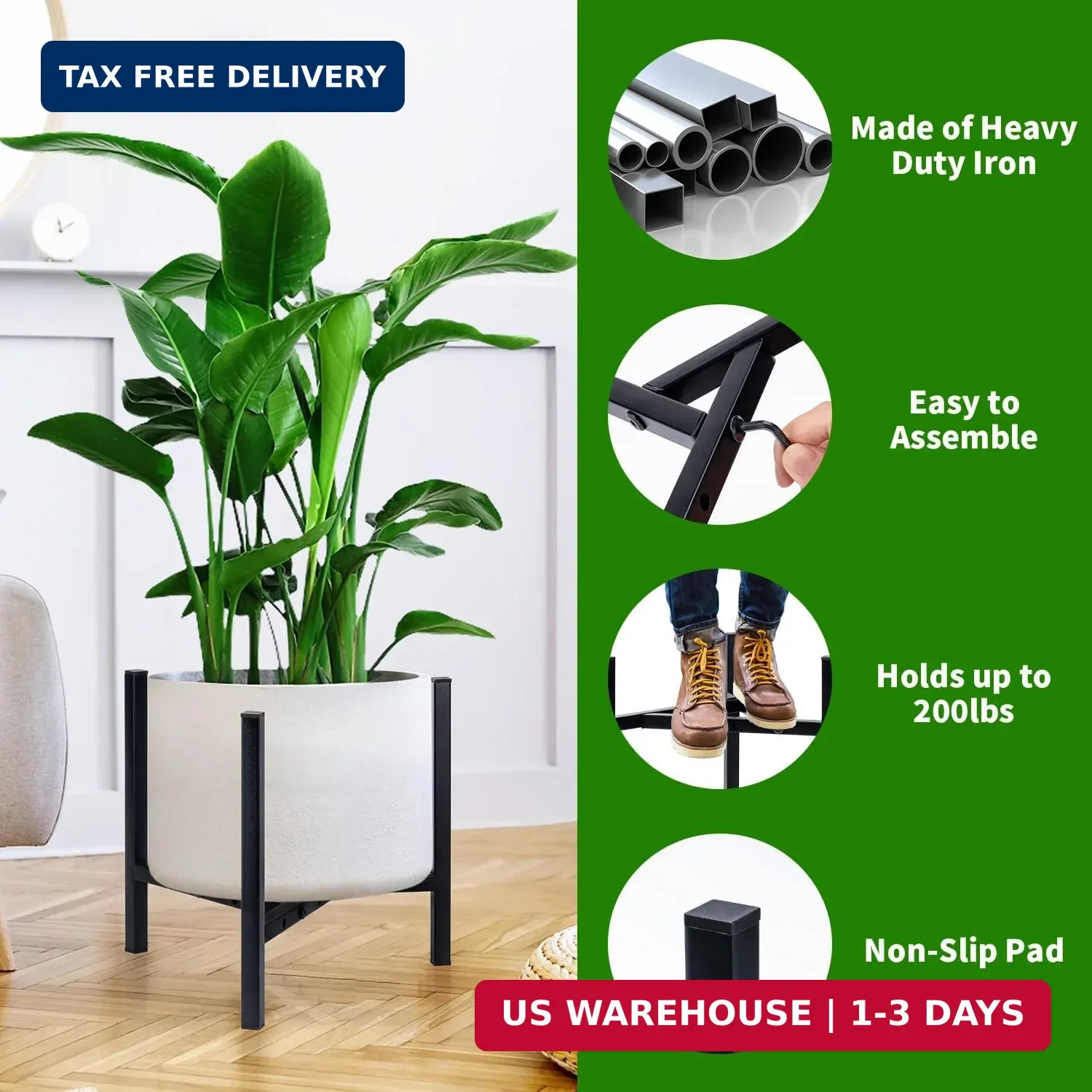 Airpark Plant Stand Indoor Adjustable, Metal Modern Plant Stands, Heavy Duty Sta