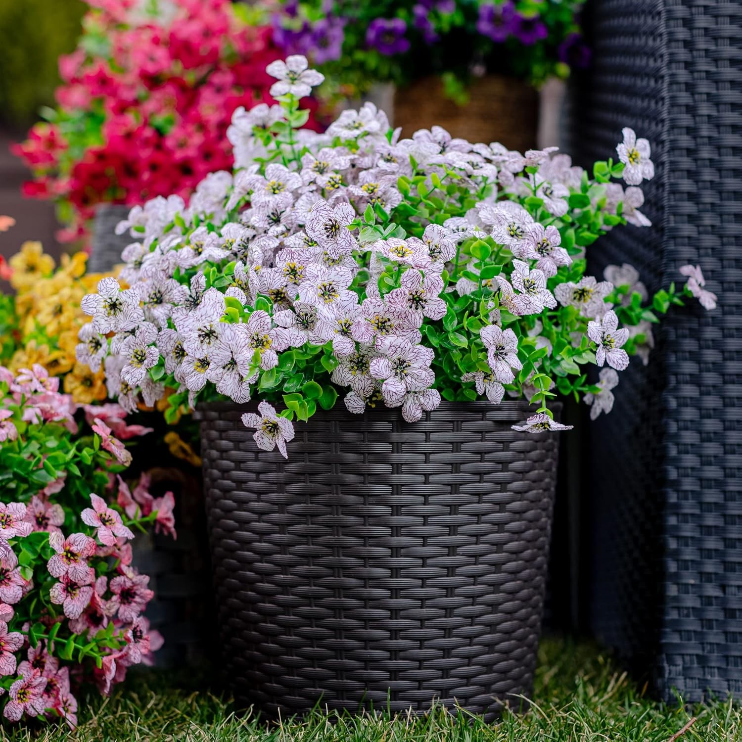 6Bundles Artificial Violet Eucalyptus UV Resistant Faux Flower Garden Home Decor
