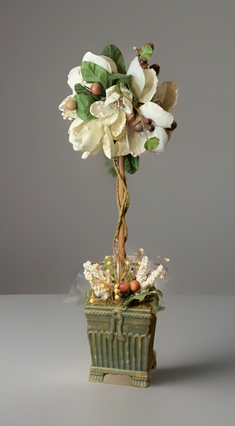 Estate MAGNOLIA Topiary 27” Tall Artificial Floral Decor Ceramic 6” Pot Clean