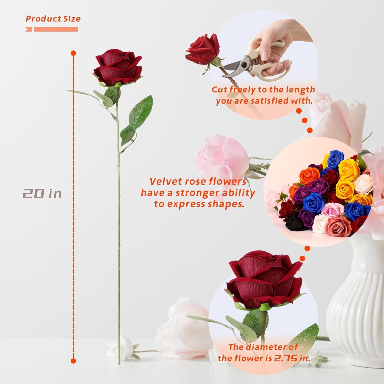 12 Pcs Silk Rose Flowers with Long Stems for Elegant Decor