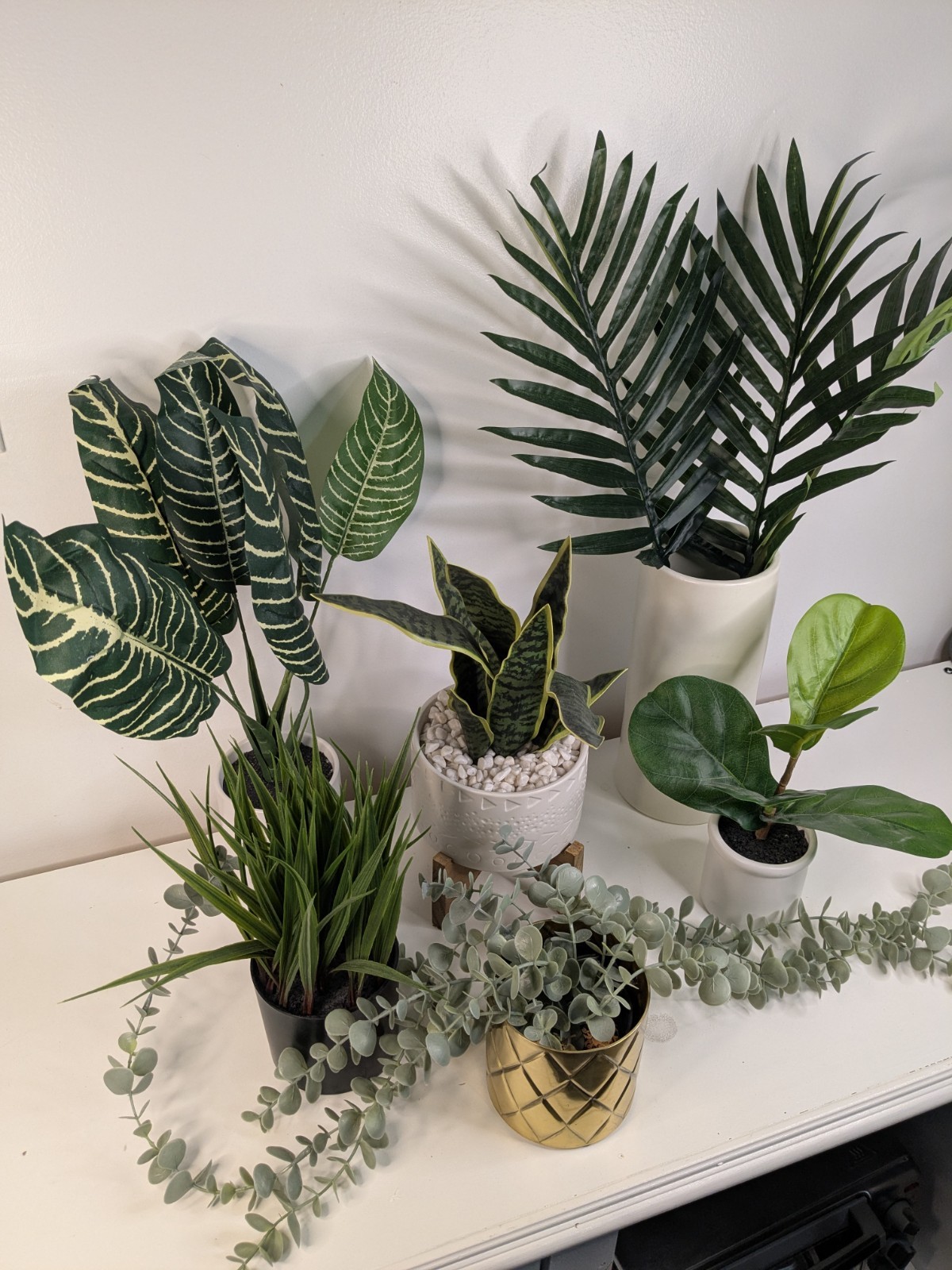 6pc Large Faux Plant Decor Lot Artificial Palm Snake Plant Home Office