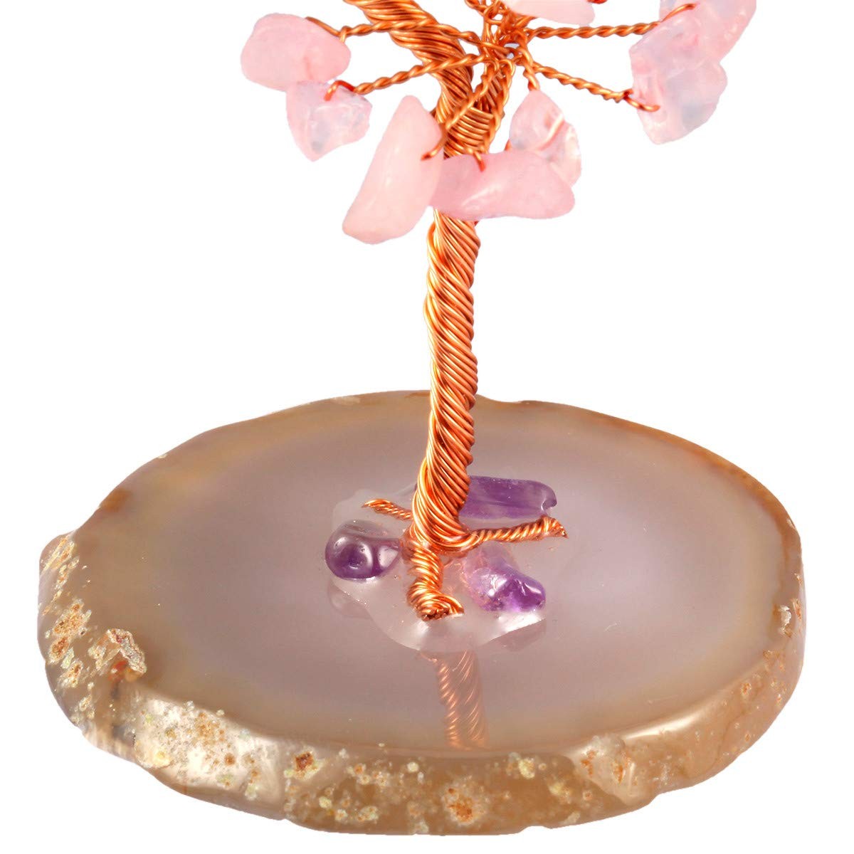 Rose Quartz Crystal Tree Agate Slice Base Healing Stones Money Tree Decoratio…