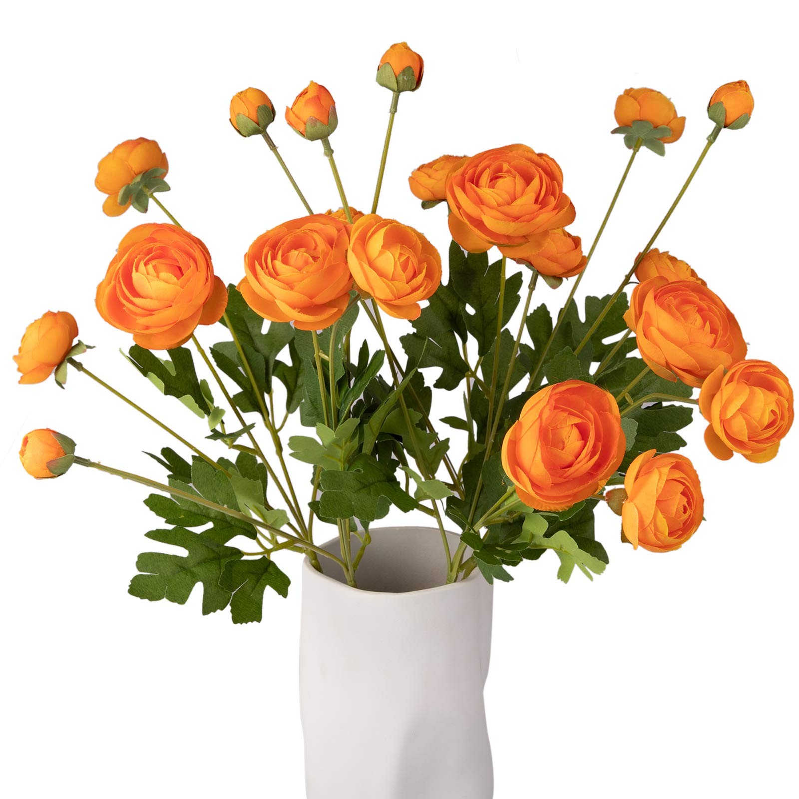 5 Artificial Silk Ranunculus Flowers Orange 24 Inch UV Resistant Bendable Stems