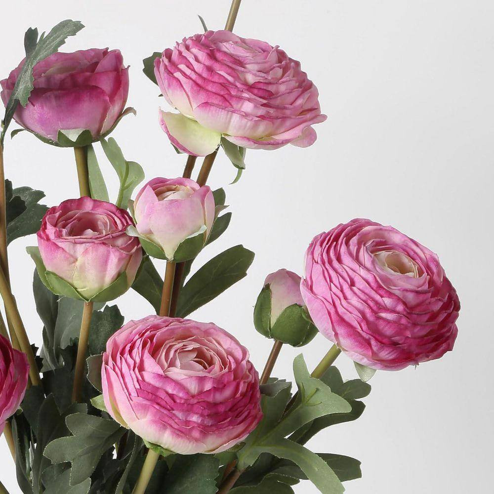 18 Heads 21.65 In. Purple Ranunculus Artificial Purple Rose Silk Flowers Fake Pe