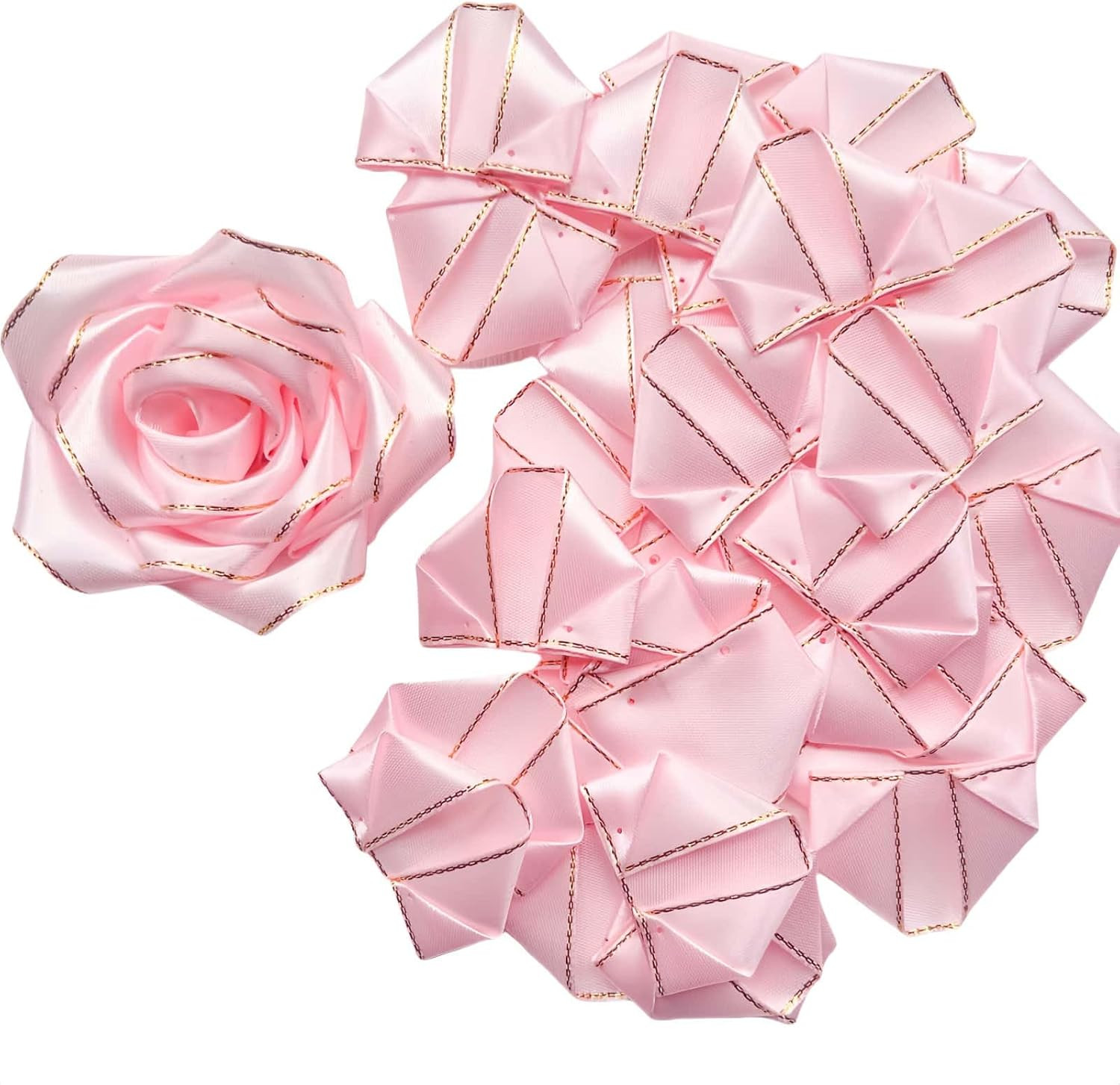 DIY Luxury Forever Flowers: 300Pcs Baby Pink Satin Petals with Elegant Gold Edgi