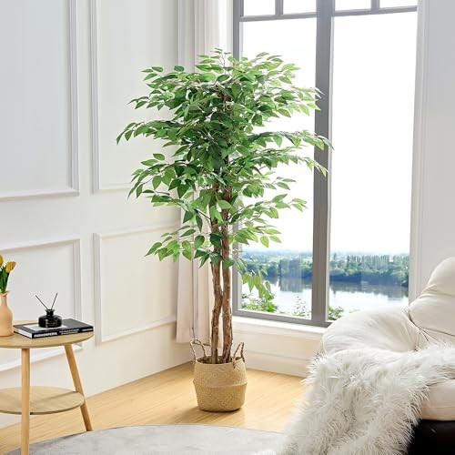Artificial Ficus Tree with Sturdy Nursery Pot, 5FT Faux Silk Ficus Green(5ft)