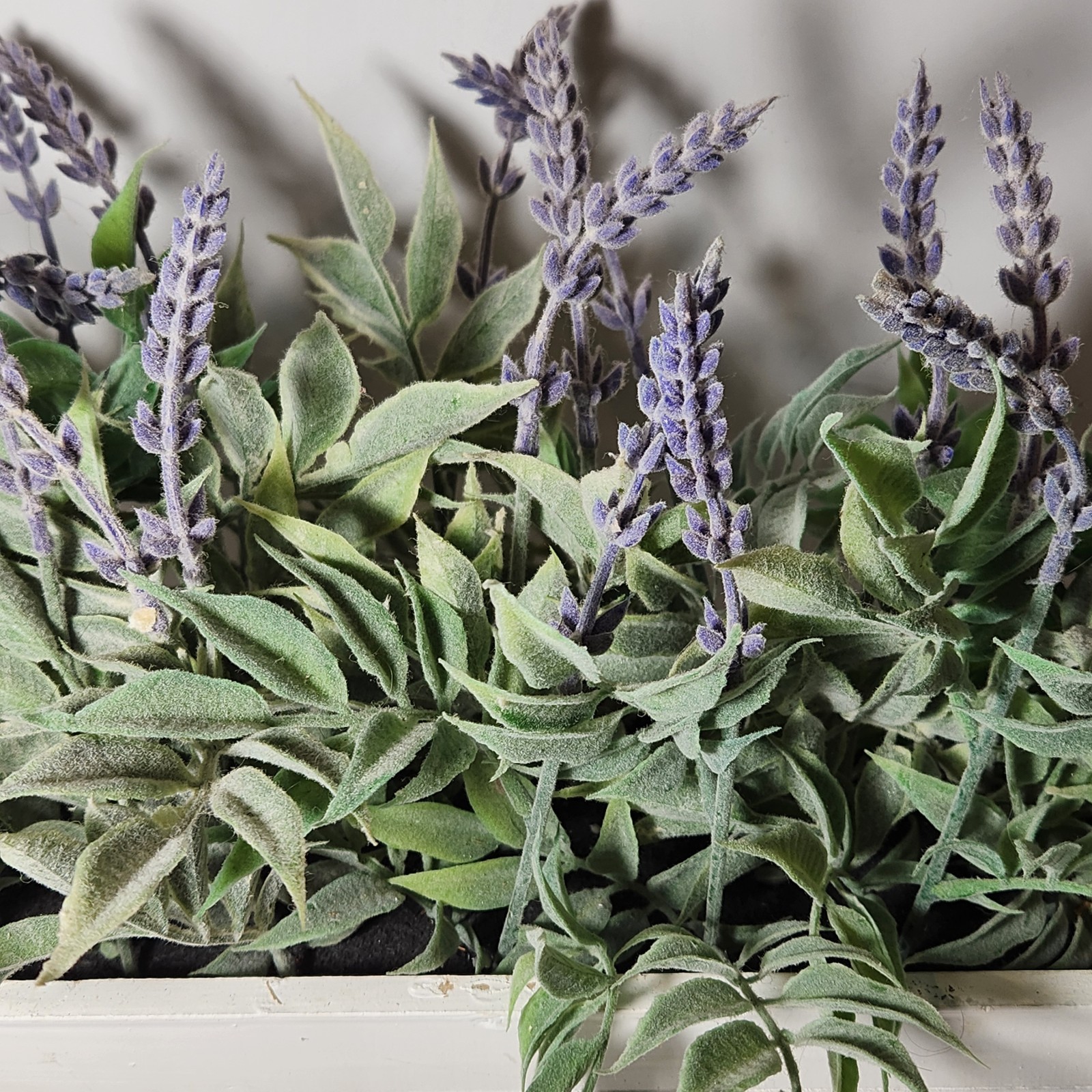 Faux Lavender Arrangment White Rustic Wood Metal Planter Table Shelf Decor 15″