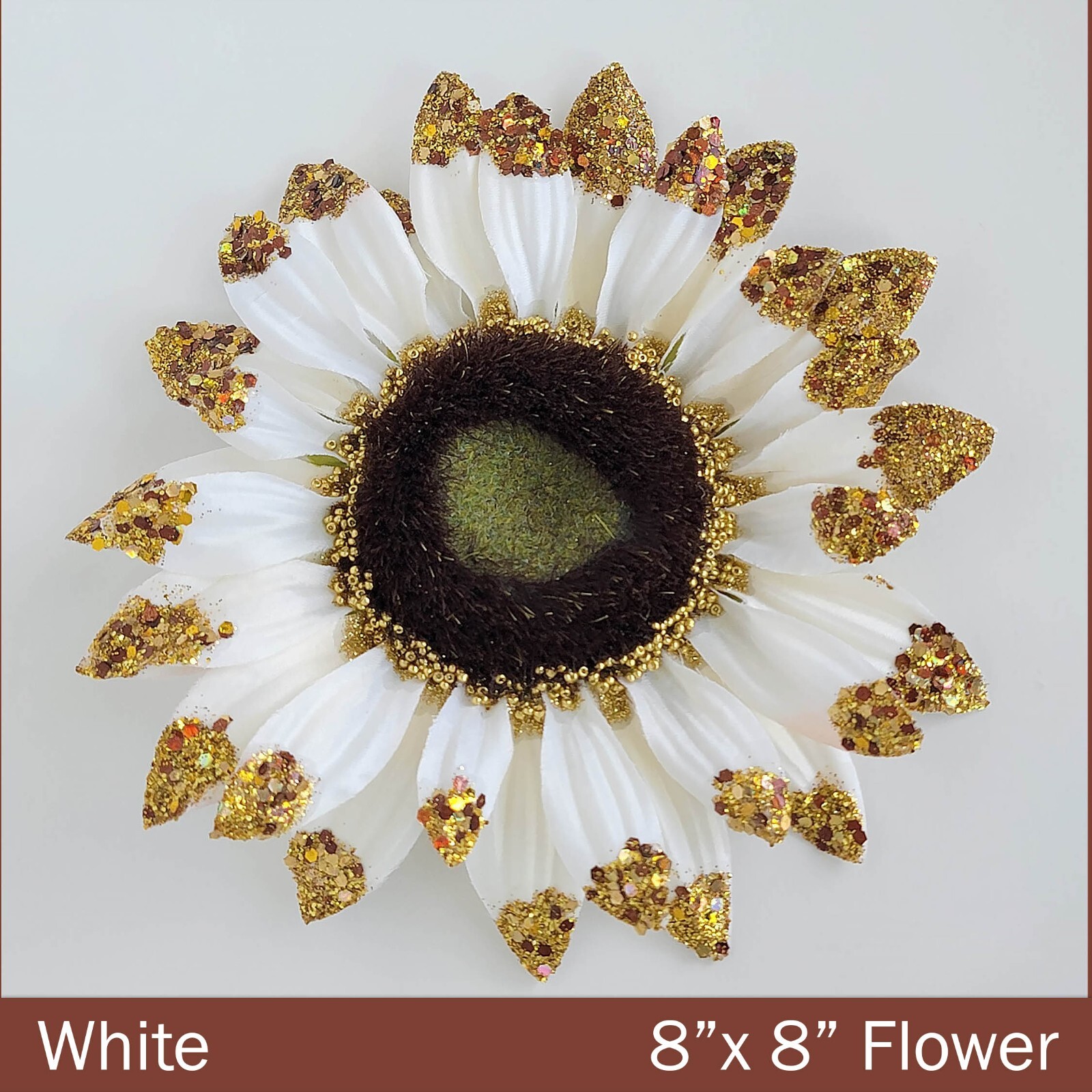 HANDMADE Faux Sunflower Sparkle Artificial WHITE Sunflower w/ Gold Glitter Piece
