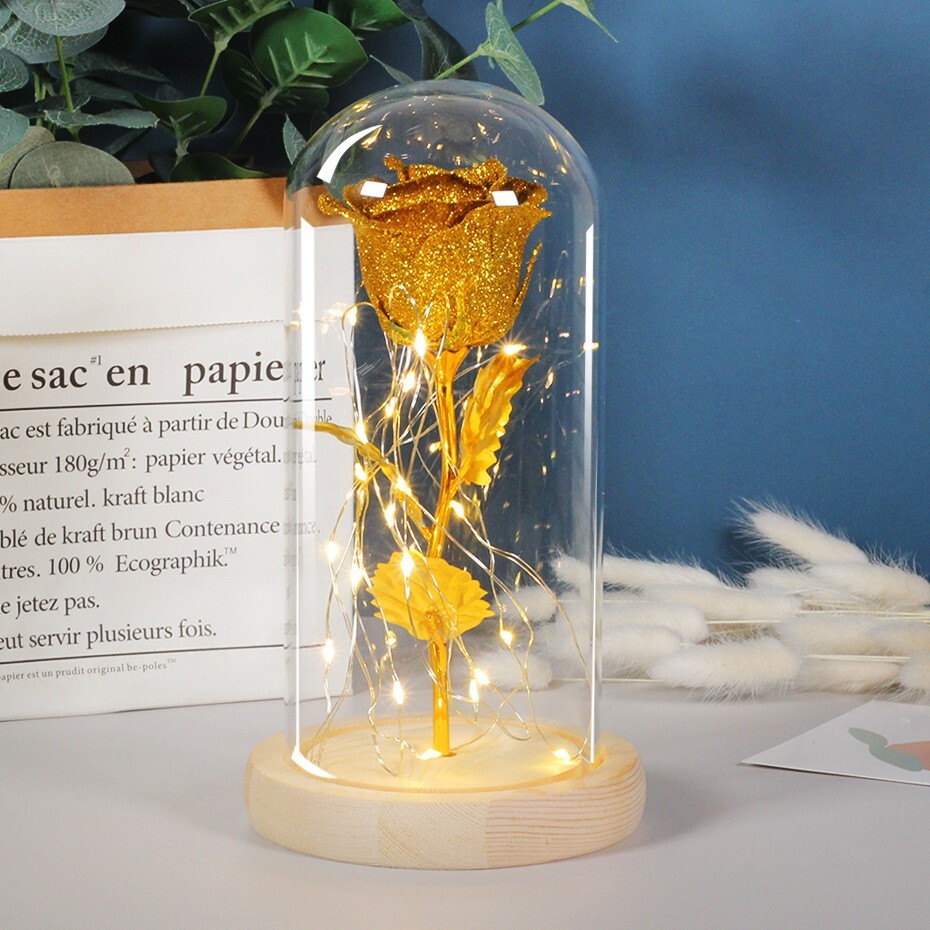 Eternal Forever Rose Flower In Dome Glass LED Light Valentine’s Day Gift Decor.