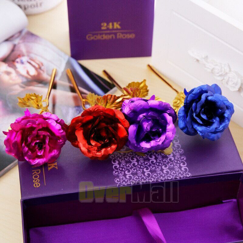 24K Gold Plated Dipped Rose Flower in glass dome Romantic Gift Love for mom girl