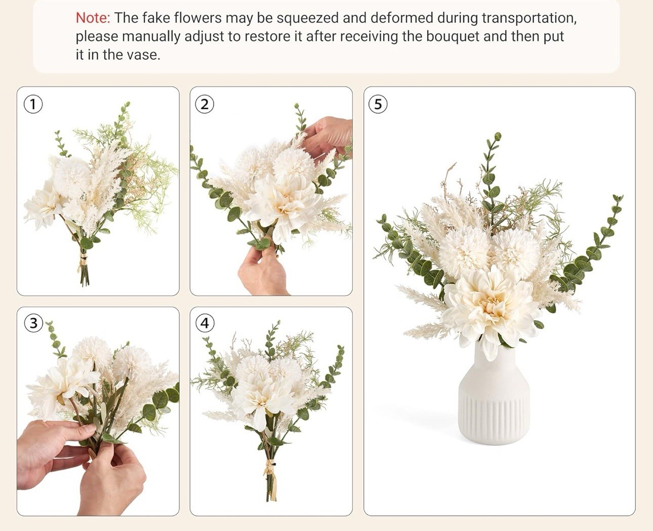 Mkono Small Artificial Flowers in Ceramic Vase 13.5″ Centerpieces Coffee Table D