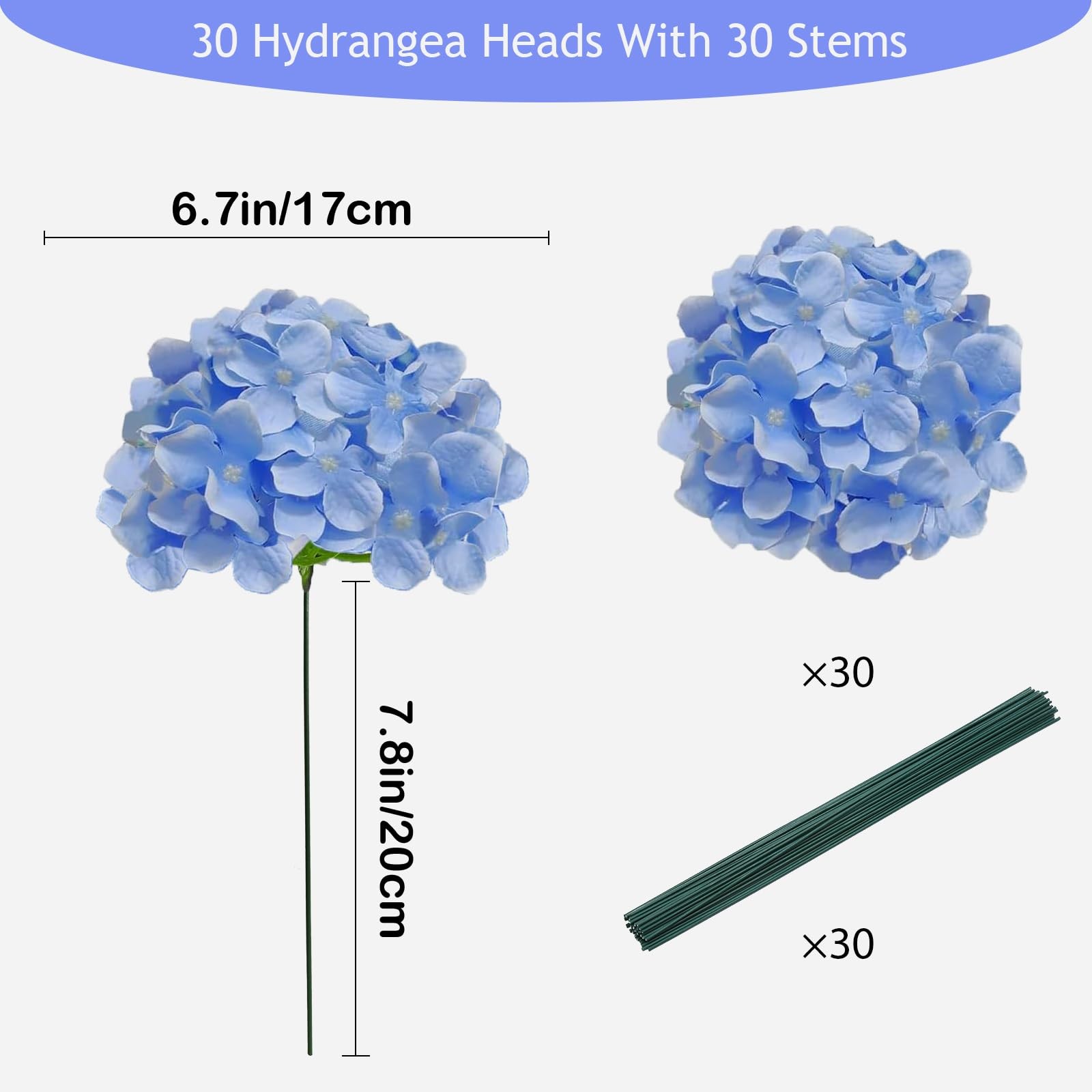 30 Pcs Blue Hydrangea Artificial Flowers Bulk, Faux Hydrangea Flowers Heads, …