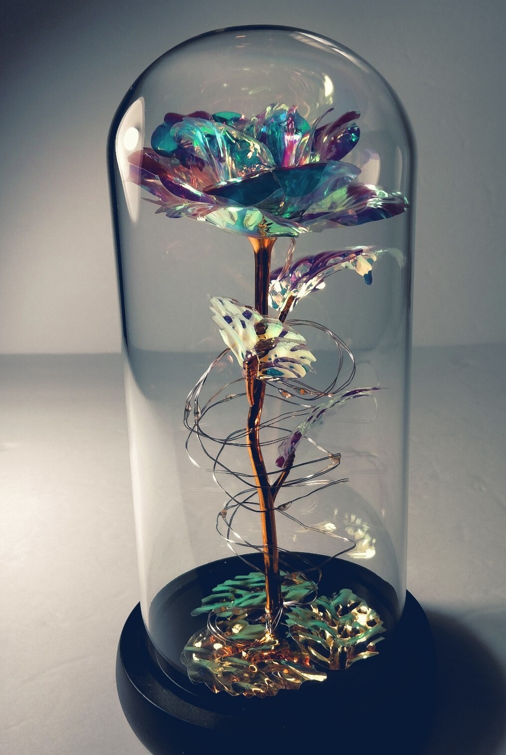 Galaxy Loves Enchanted Rose In Glass With LED Lights 9″Tall 4″Base Great Gift