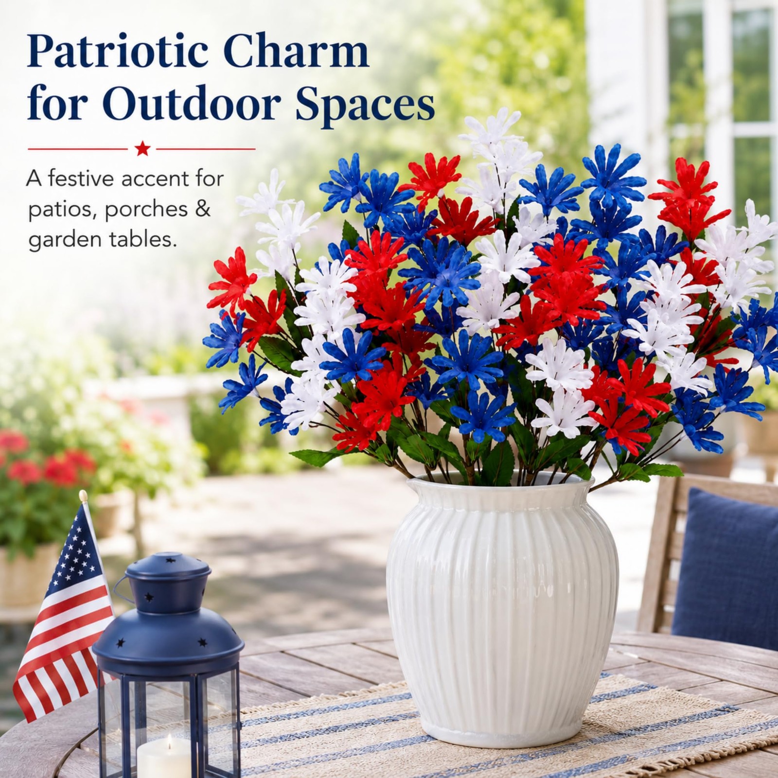 8 Pcs Red White and Blue Artificial Flower Outdoor Patriotic Flowers 4 of Jul…
