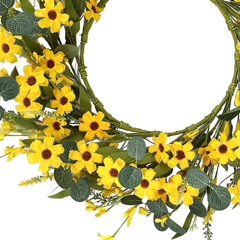 20″ Artificial Yellow Daisy Wreath Spring Summer Wreath for Outdoor Decoration