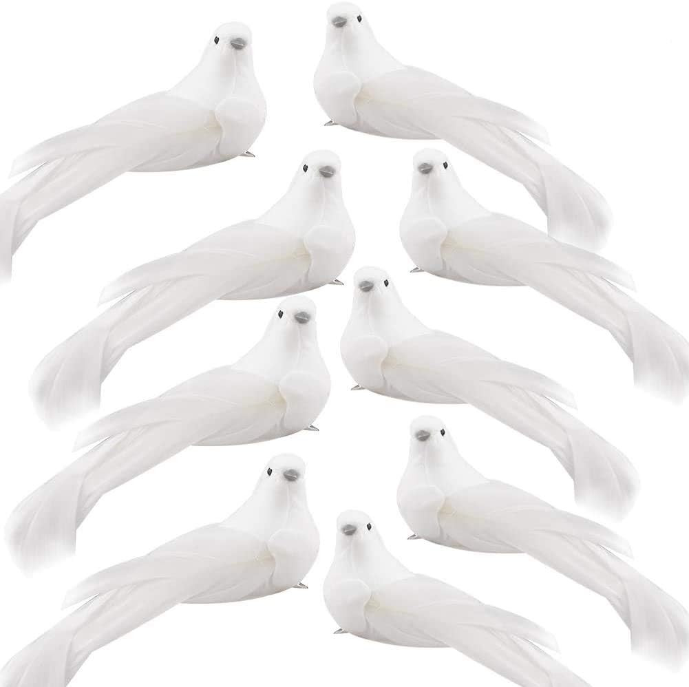 Artificial Birds, 12 Pcs Artificial White Doves Simulation Foam White Feather…