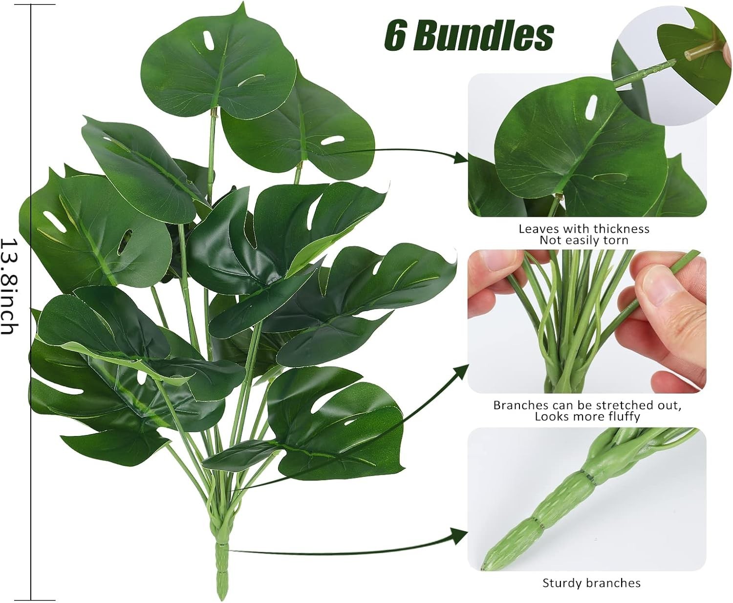 6 Bundles Fake Plants Artificial Tropical Palm Leaves Tree Faux Monstera Shru…