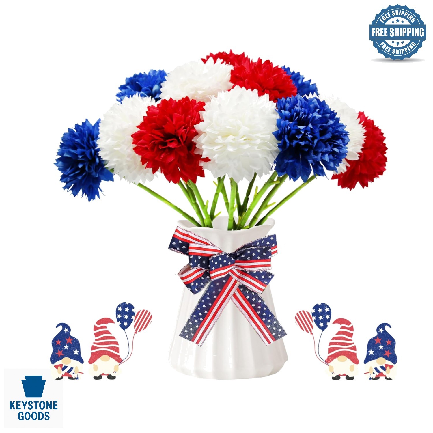 12PCS Patriotic Red, White & Blue Artificial Chrysanthemum Bouquets for 4th o…