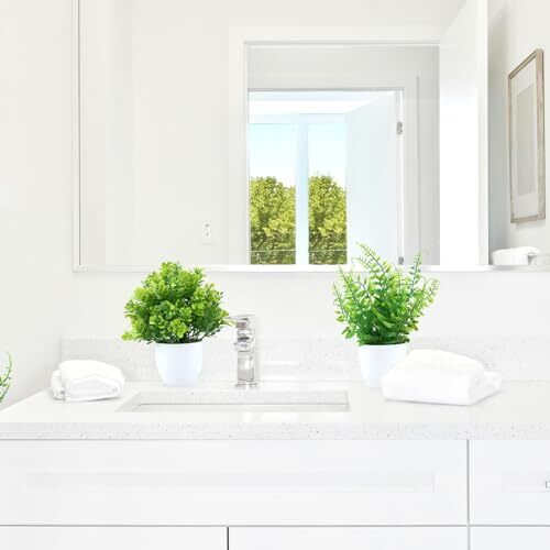 GREENTIME 2 Pack Small Fake Potted Plants for Home Decor Faux White-2 Pack