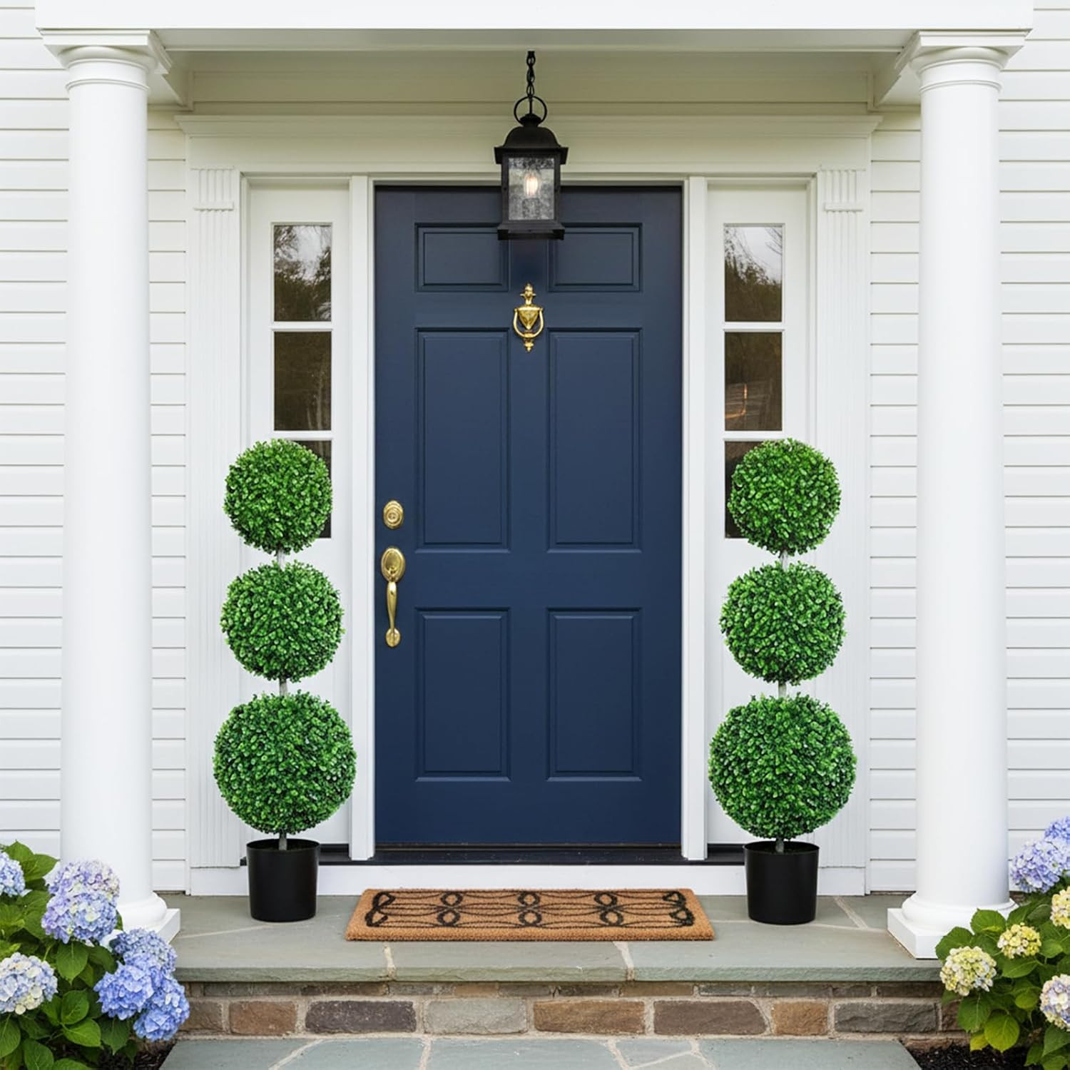 4ft Triple Ball Boxwood Topiary Tree with Black Planter – Indoor/Outdoor Décor