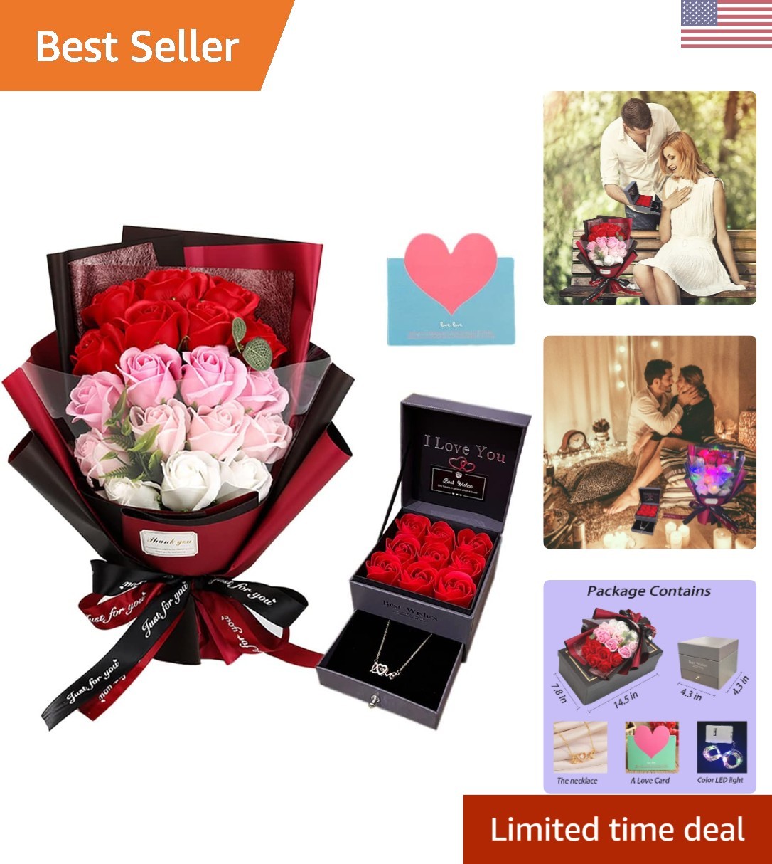 Charming Preserved Red Roses with Necklace – Ideal for Special Occasions
