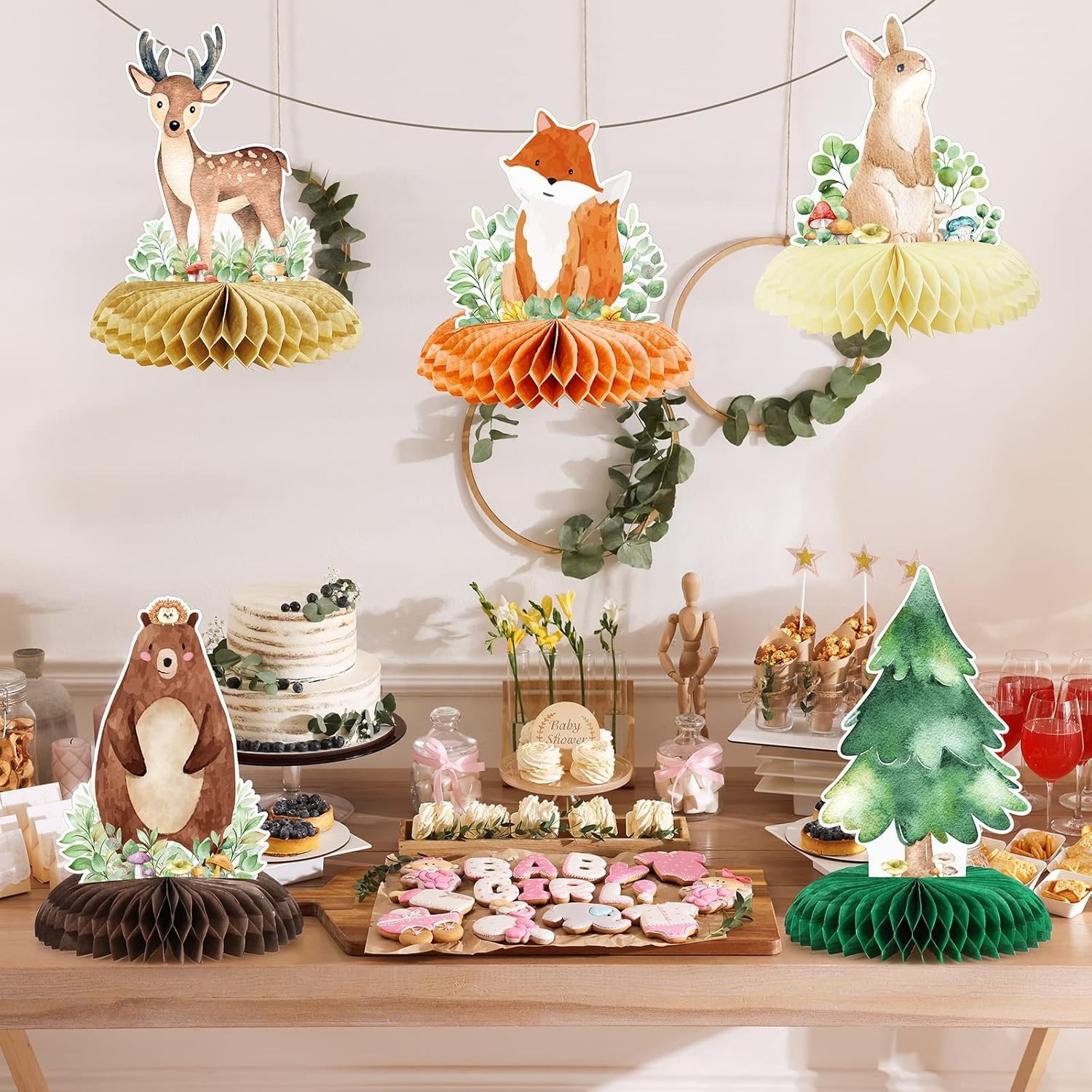 Centros Mesa Animales Bosque 9pcs Decoracion Baby Shower Safari