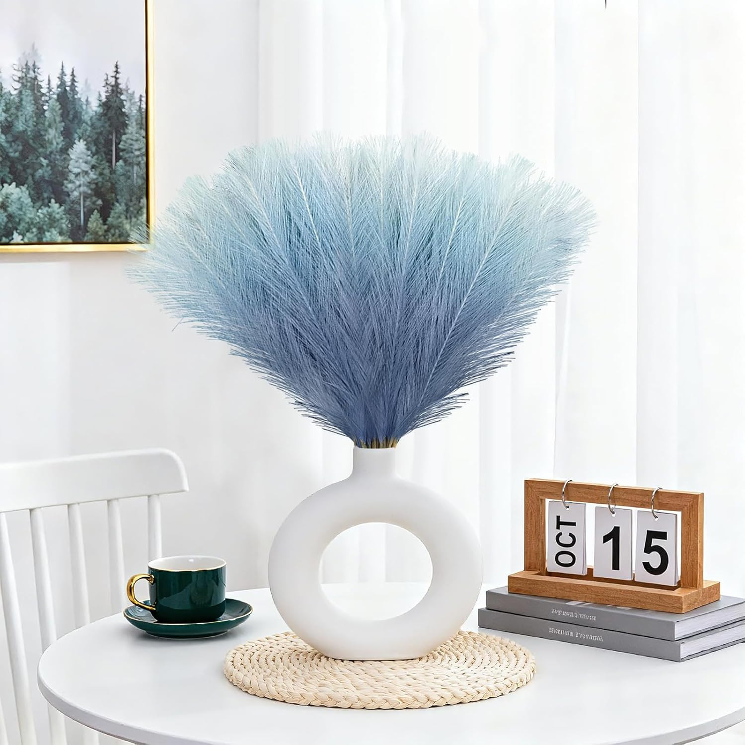 Light Blue Pampas Grass Decor, 50Pcs 21.6 Inch Artificial Faux Pompas Grass Smal