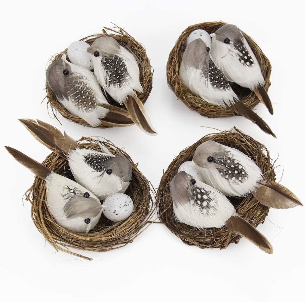 1Set Simulation Bird Nest with Bird and Eggs Decor, Fake Foam Feather Birds, …