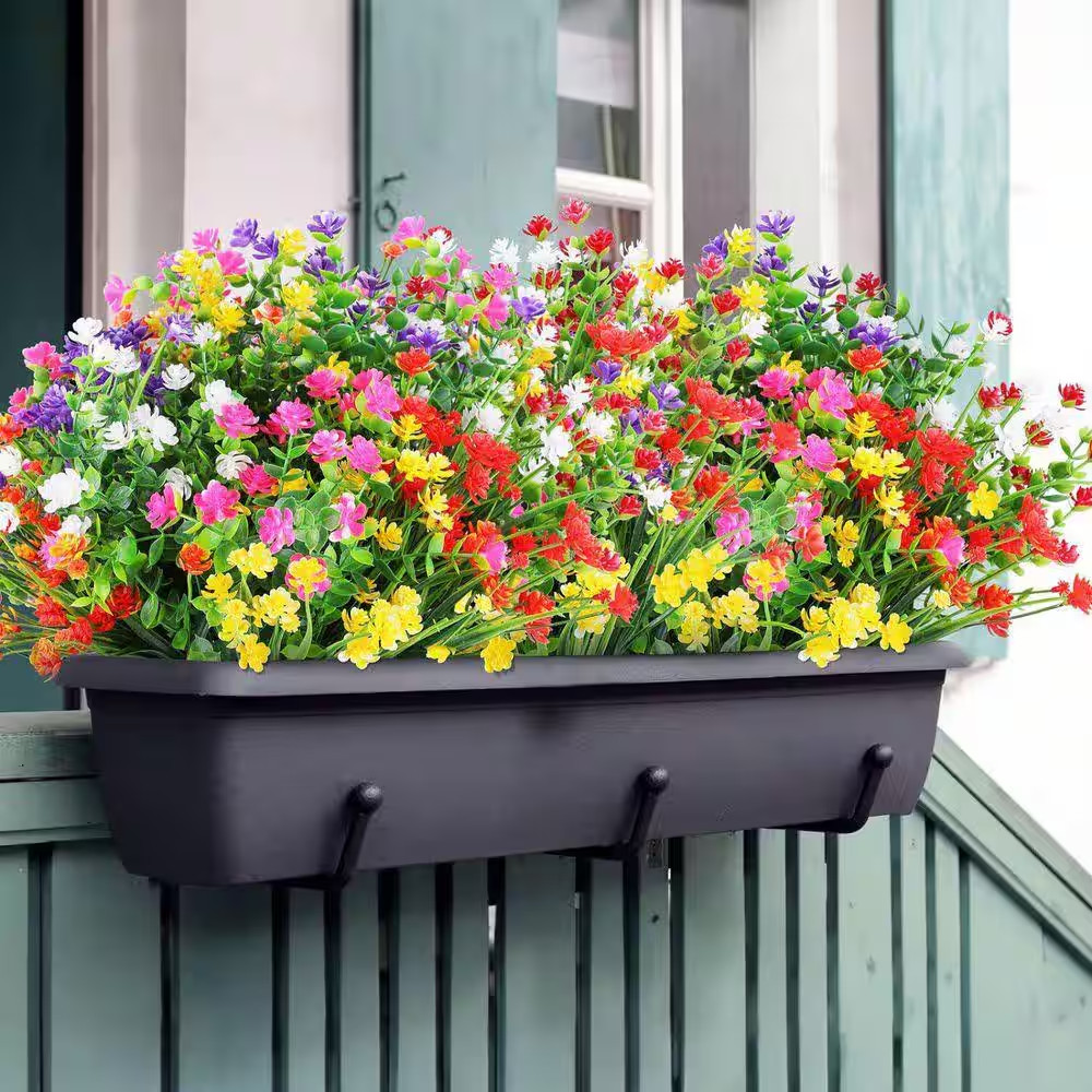 24 Bundles 12.6 In. H Multi-Colored Outdoor Faux Plants Plastic Artificial Flowe